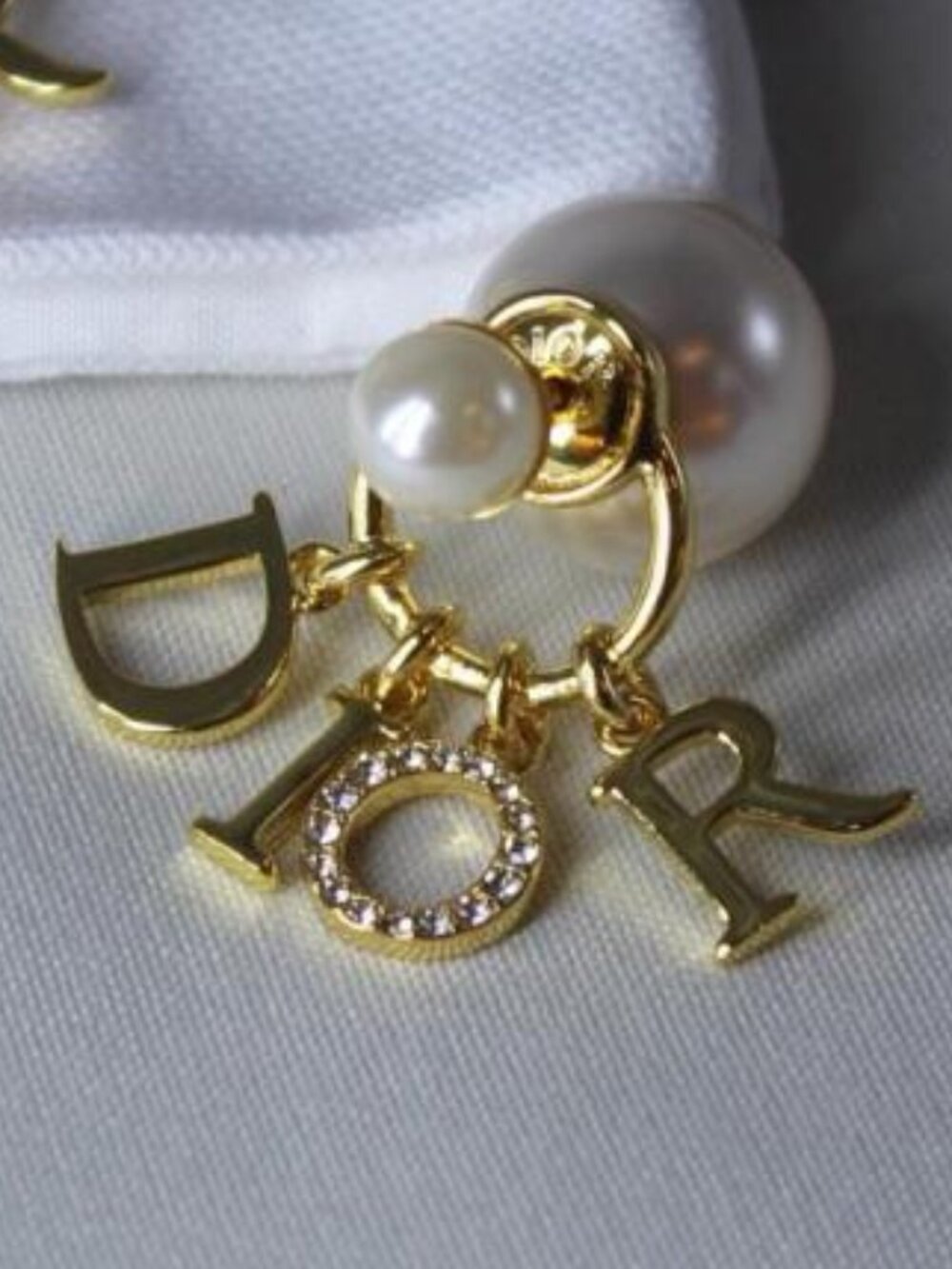 Christian Dior Tribales Crystal Drop Charms and Pearls Gold Tone Stud Earrings - Picture 3 of 5